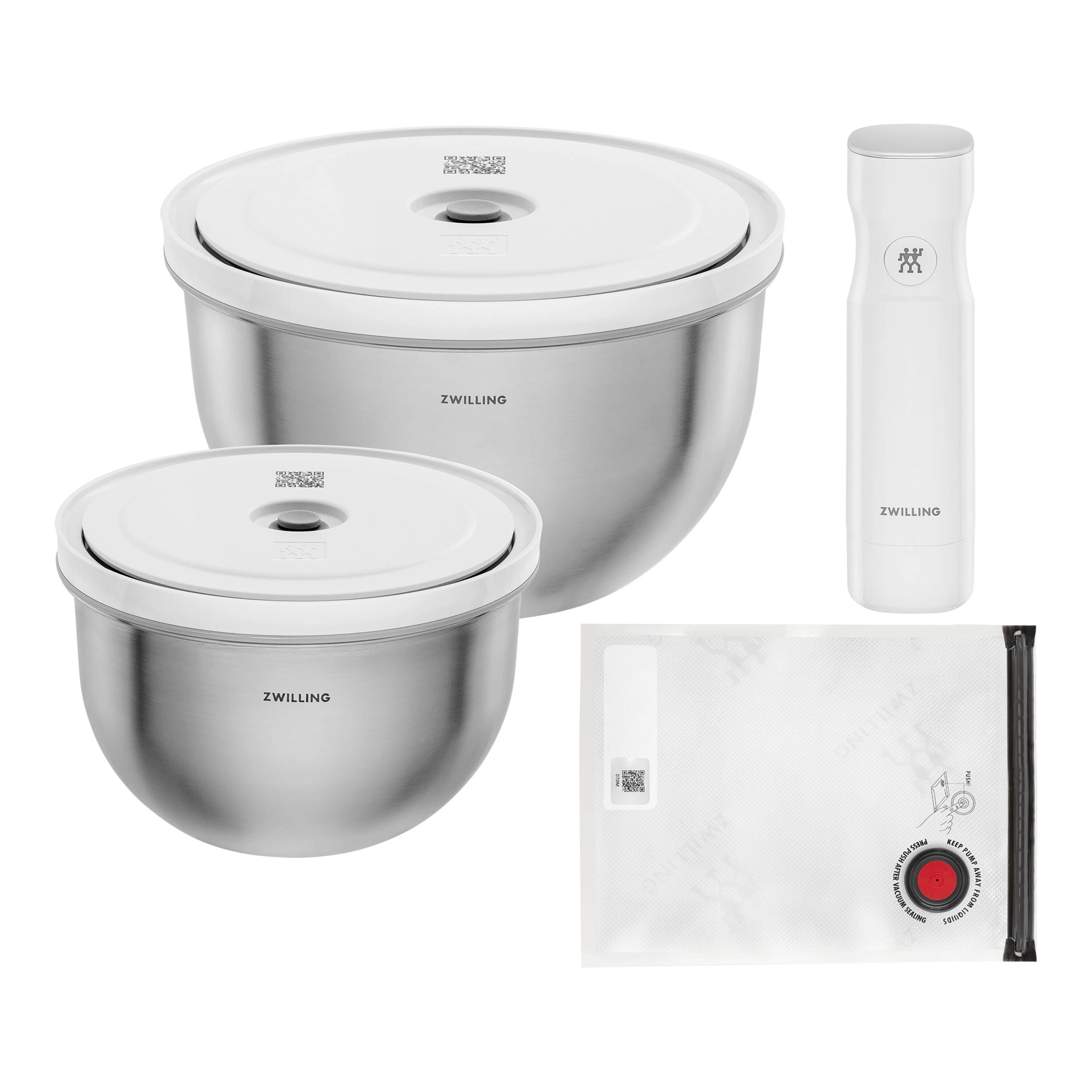 FRESH & SAVE Bowls, Vacuümkommen startset, roestvrijstaal, large 1