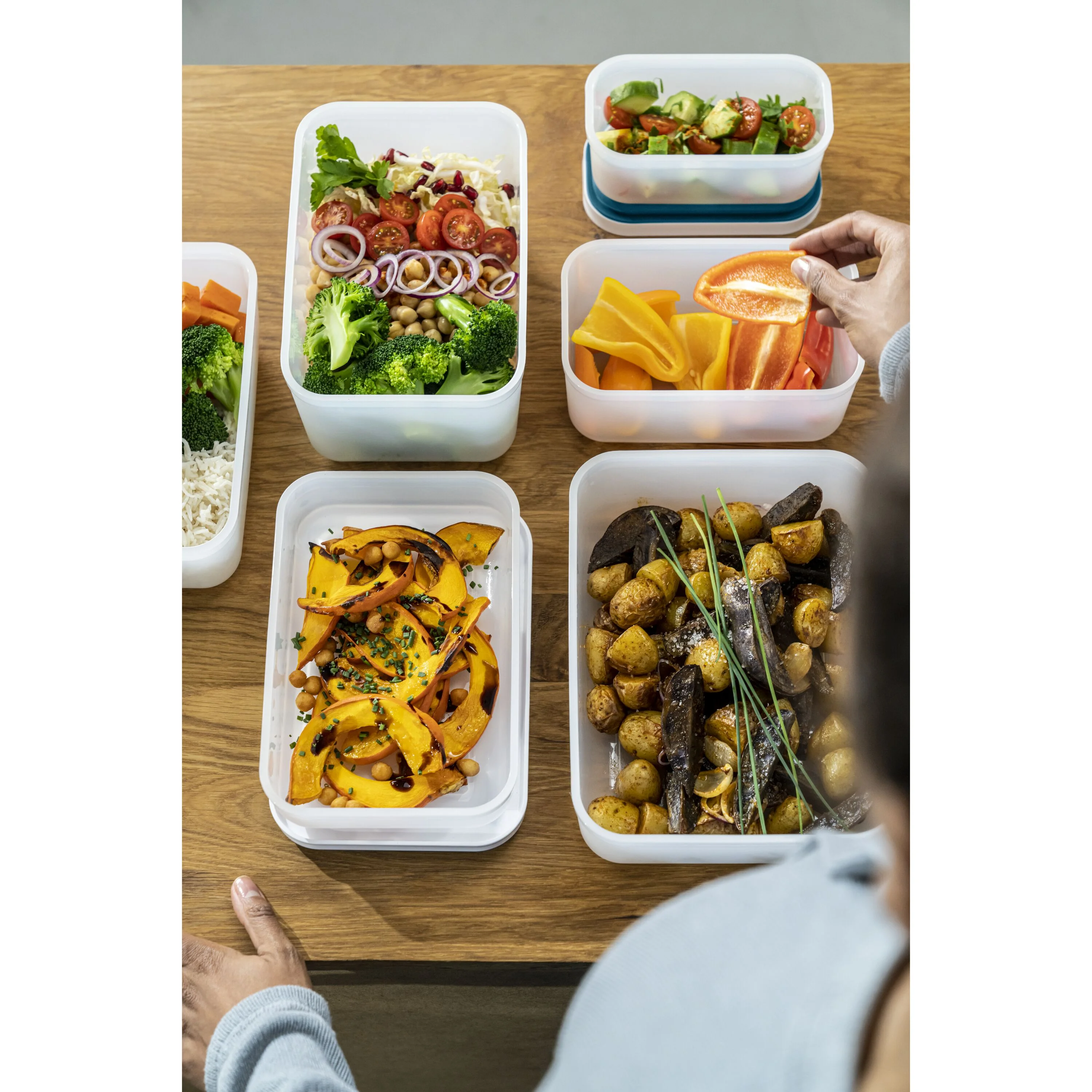 Fresh & Save, Vacuüm brooddoos L plat, Kunststof, semitransparan-La-Mer blauw, large 8
