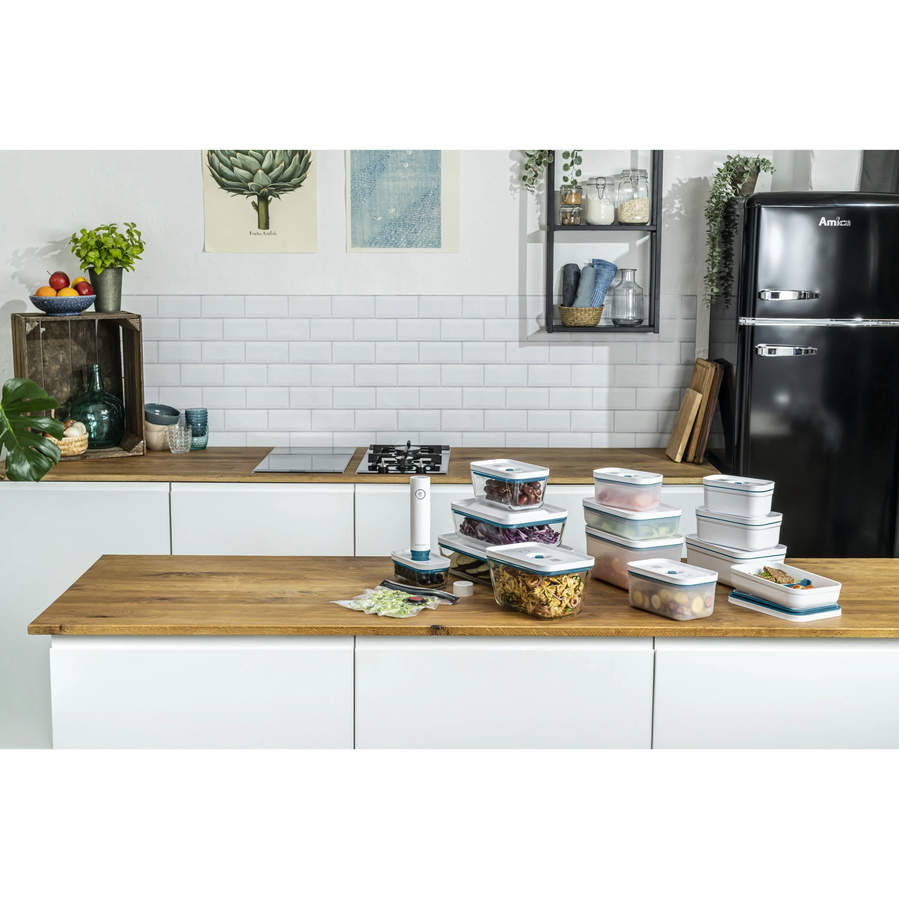 Fresh & Save, Vacuüm brooddoos L plat, Kunststof, semitransparan-La-Mer blauw, large 9